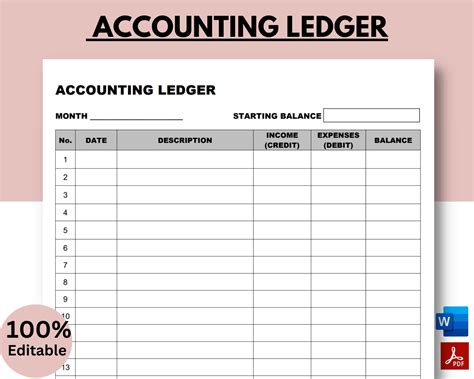 Printable Accounting Ledger, General Ledger, Ledger Book, Expense ...