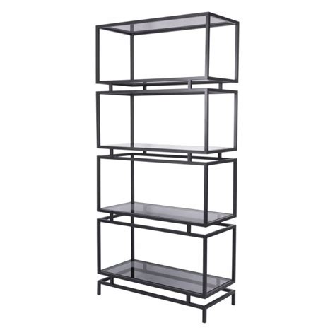 Abington Black Frame & Tinted Glass Large Display Unit | Metal Shelving