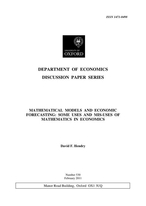 (PDF) Mathematical Models and Economic Forecasting: Some Uses and Mis ...