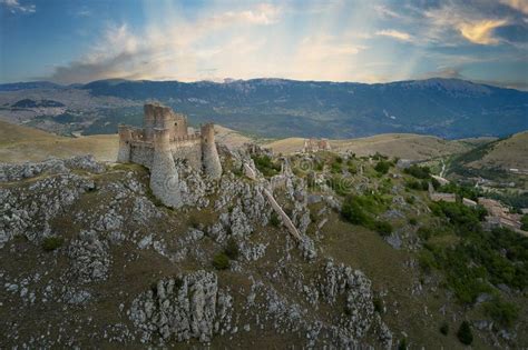 Aerial View of the Medieval Castle of Rocca Calascio Abruzzo during Sunrise Stock Photo - Image ...