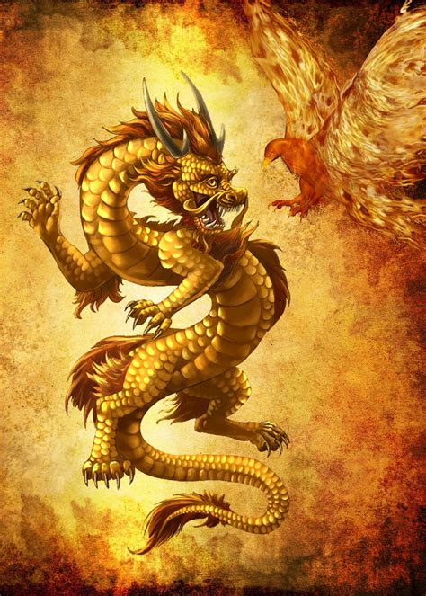 'Golden Dragon and Phoenix' Poster, picture, metal print, paint by ...