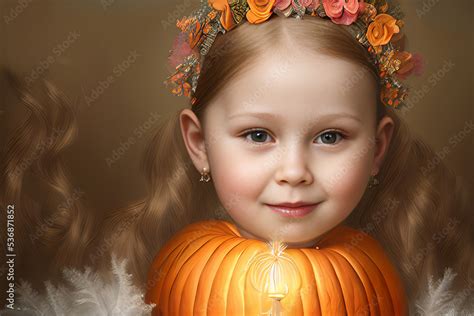 Surreal beautiful girl in autumn scenery, flower tiara on her head ...
