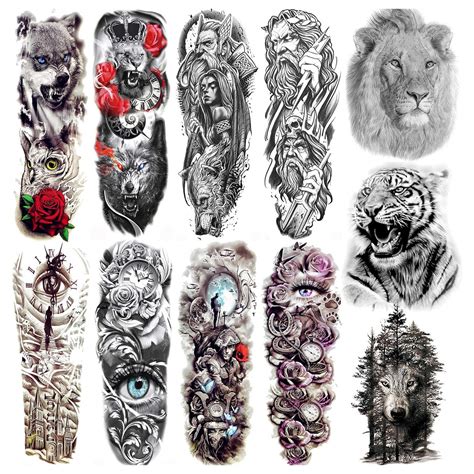 Buy COKTAK 11 Sheets Cool Full Arm Temporary Tattoos For Men Body Sleeve Fake Warrior Tattoo ...