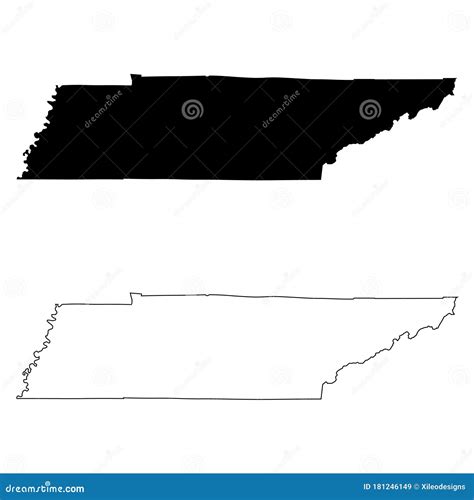 Tennessee TN State Map USA. Black Silhouette And Outline Isolated Maps ...