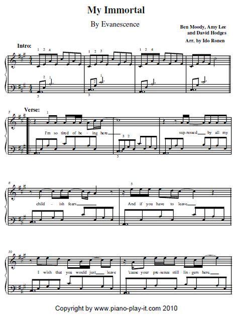 My Immortal Evanescence Piano Sheet Music. I must learn this and sing ...