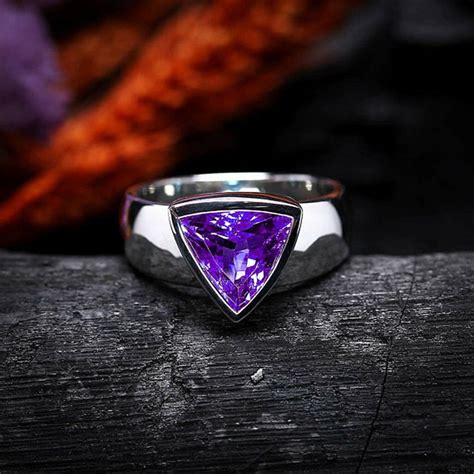 Amethyst Trillion Cut 925 Sterling Silver Handamde Mens Ring