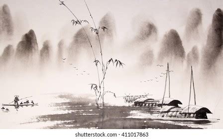 Chinese Landscape Ink Painting Stock Illustration 411017863 | Shutterstock