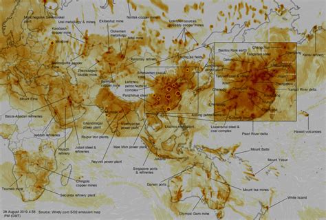 I tried to locate main sources of Sulfur Dioxide (SO2) emission in this part of the world : r ...