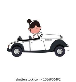 Cute Girl Driving Vintage Car Stock Vector (Royalty Free) 1036936492 | Shutterstock