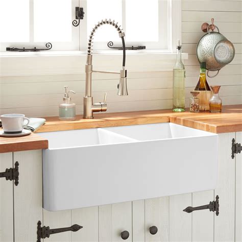 33" Reinhard Double-Bowl Fireclay Farmhouse Sink - White - Fireclay Farmhouse Sinks - Farmhouse ...