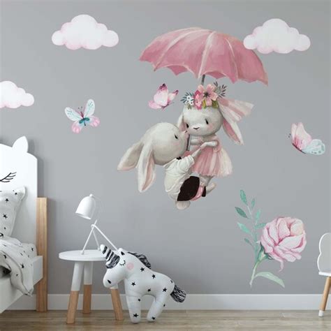 Bunny Wall Stickers Girls Wall Nursery Decals - Etsy