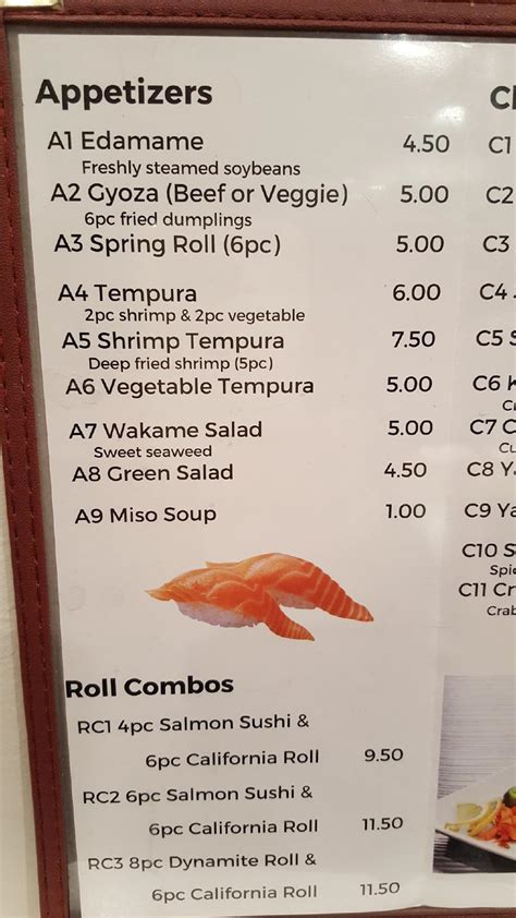 Menu at Sushi Maru restaurant, Belleville