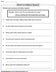 Direct and Reported Speech Worksheets