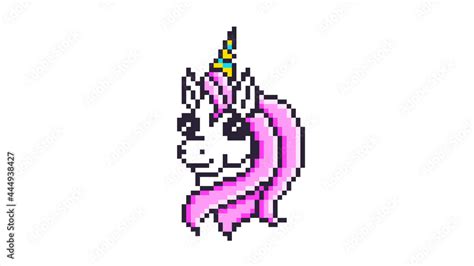 Kawaii unicorn head. Pixel art Stock Illustration | Adobe Stock