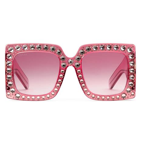 Gucci - Square Oversize Acetate Sunglasses - Pink with Crystals - Gucci ...