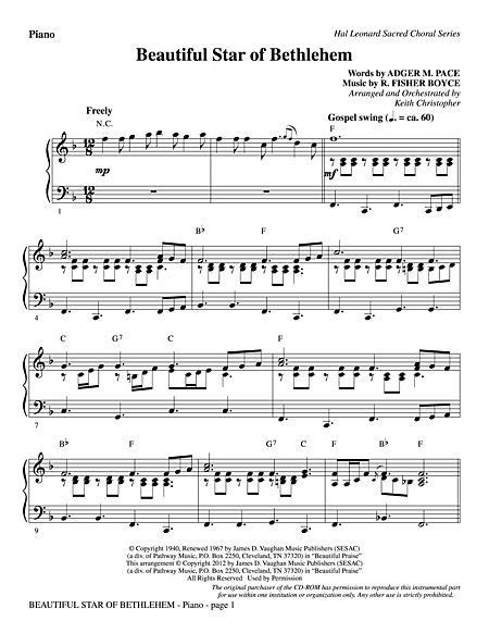 Download Beautiful Star Of Bethlehem - Piano Sheet Music By R. Risher ...