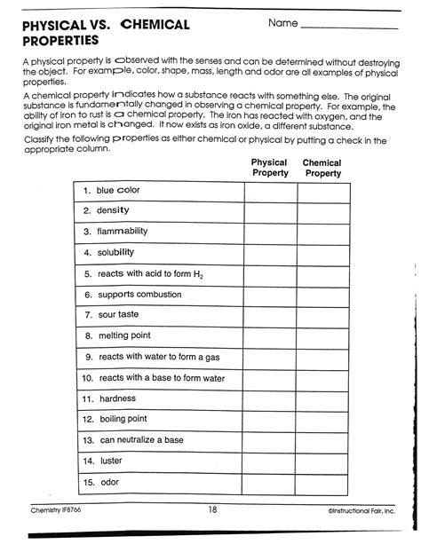 Classifying Matter Worksheet Physical And Chemical Changes Answer Key – Kidsworksheetfun