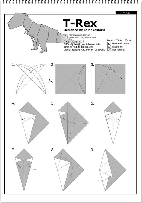 Origami T-Rex Diagram - Jo Nakashima