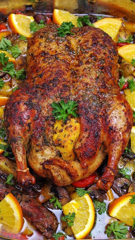 Roasted Duck in Wine with Potatoes, Peppers and Mushrooms!