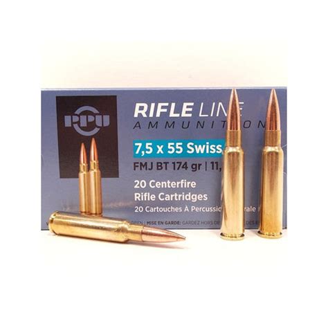 PPU Ammunition - 7.5x55 Swiss - 174gr FMJ BT – Bunker Ballistics Pty Ltd