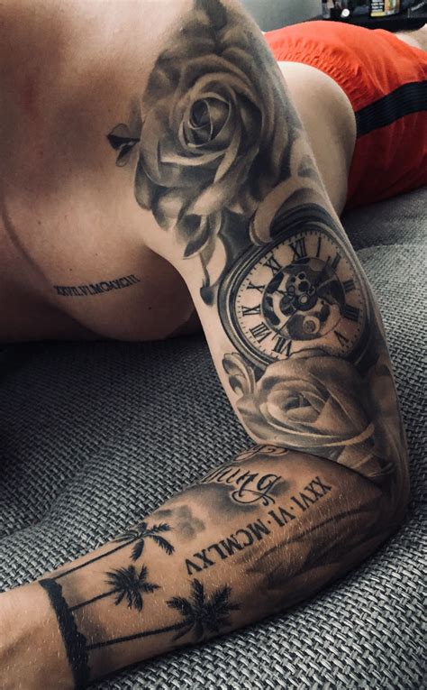 #tattoo #rose #uhr #palmen #tryeverything #flügel Side Arm Tattoos, Cool Arm Tattoos, Full ...