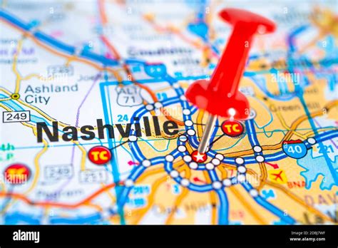 Nashville, Tennessee road map with red pushpin, city in the United States of America USA Stock ...