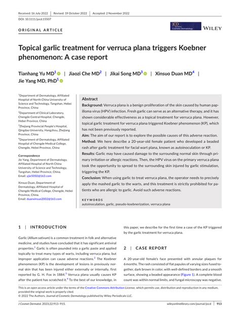 (PDF) Topical garlic treatment for verruca plana triggers Koebner phenomenon: A case report