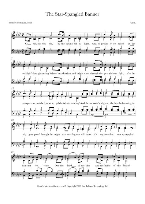 The Star Spangled Banner (United States National Anthem) Sheet music for Choir - 8notes.com