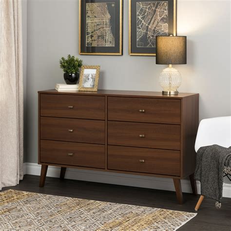 Prepac Milo Mid Century Modern 6-Drawer Dresser, Cherry - Walmart.com ...