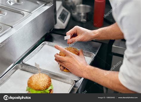 Burger Restaurant Closeup Chef Cooking Burgers Kitchen High Resolution ...