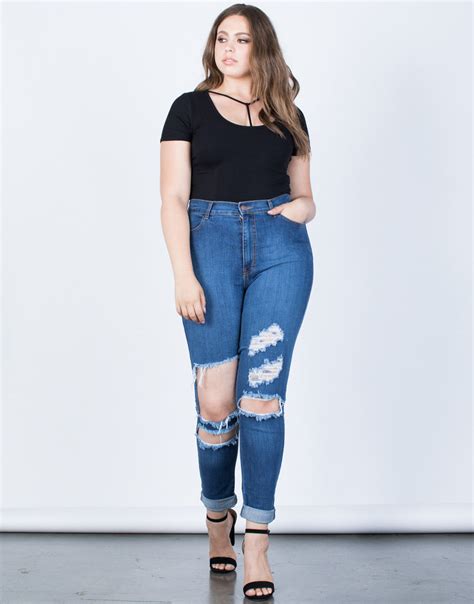 Plus Size High Waisted Cuffed Denim Jeans – 2020AVE