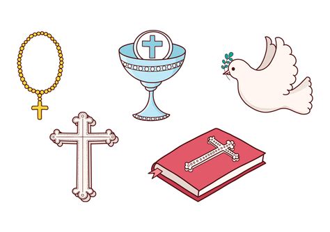 Christianity Elements set Hand Drawing Style, Dove, Holy Communion ...