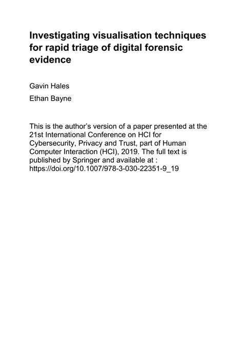 (PDF) Investigating Visualisation Techniques for Rapid Triage of Digital Forensic Evidence