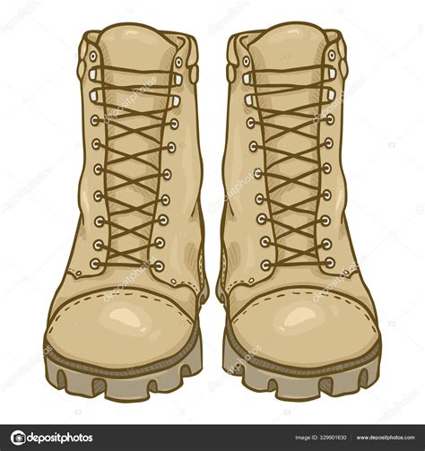 Vector Cartoon Beige Army Boots. Sand Color High Military Shoes. Stock Vector by ©nikiteev 329901630