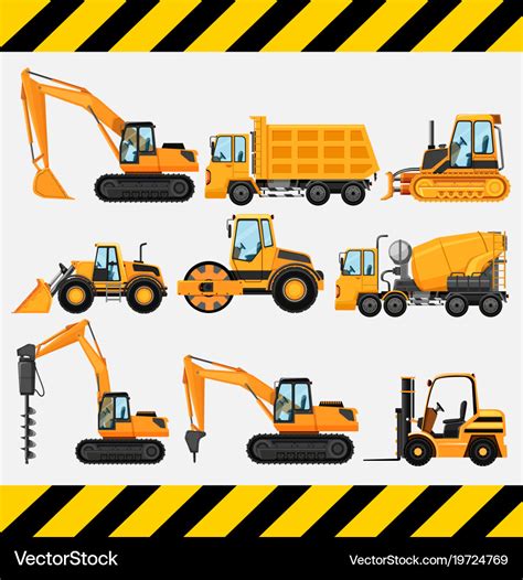 Different types of construction trucks Royalty Free Vector