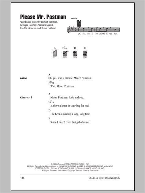 Please Mr. Postman - Ukulele Chords/Lyrics | zZounds