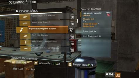 Weapon Kit (Tools) Blueprint Crafting Blueprint Item · The Division Field Guide