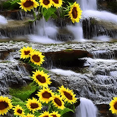 Waterfall Sunflowers Digital Graphic Hyper Realistic Intricate Detail · Creative Fabrica