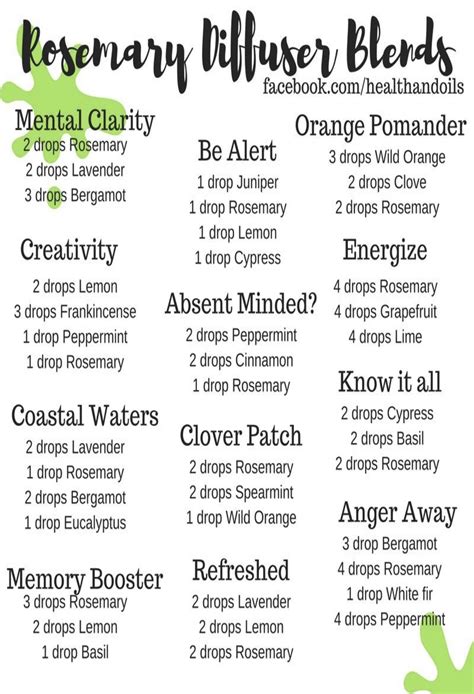 Rosemary Diffuser Blends | Essential oil blends recipes, Essential oil ...