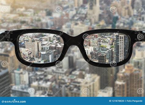 Glasses focus cityscape stock photo. Image of look, corrective - 121878828