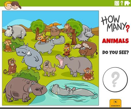 Counting Cartoon Wild Animals Educational Task Stock Illustration ...