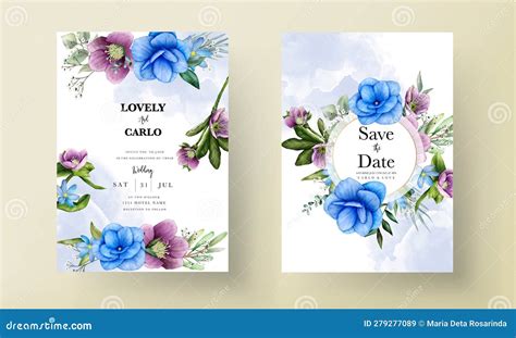 Hand Drawn Beautiful Watercolor Floral Wedding Invitation Card Stock ...