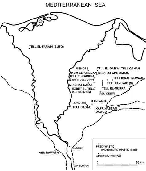 Map of the Nile Delta with the main Predynastic and Early Dynastic ...