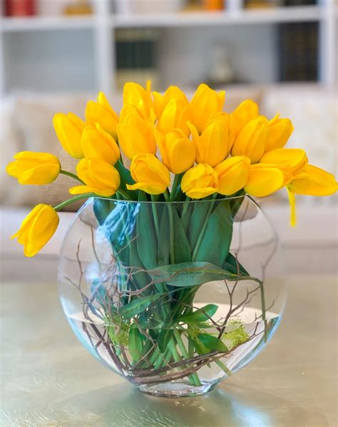 Large Yellow Real Touch Tulip Arrangement-Tulip Real Touch Flower Arra ...