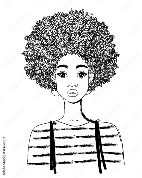 Portrait of a beautiful black woman. Linear drawing of an african ...