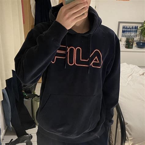 Fila Men's Navy Hoodie | Depop