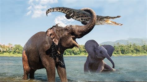 Elephant Rescue Baby From Crocodile, Classic fight Crocodile , Crocodile attack - YouTube