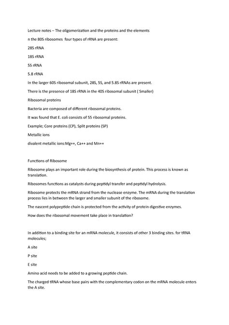 Lecture notes – The oligomerization and the proteins and the elements ...