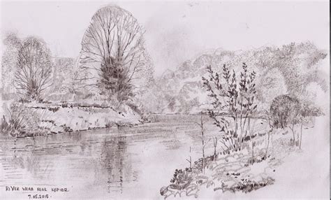 River Bank Sketch at PaintingValley.com | Explore collection of River ...