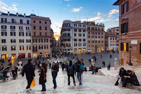 Rome, Italy - January 10, 2019: Tourists Walking on Spanish Steps in Rome at Sunset, Italy ...